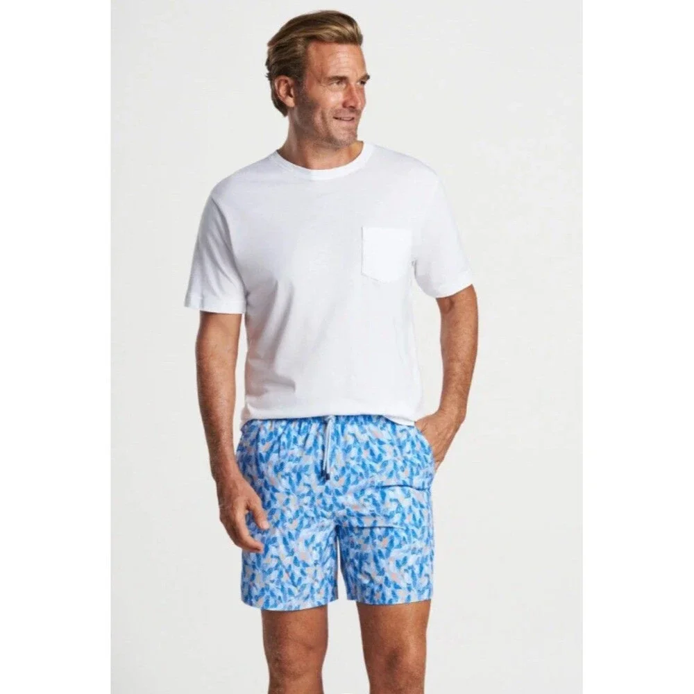 Peter Millar Parrot Talk Swim Trunks Blue Tropical Bird Beach Men's Size S
